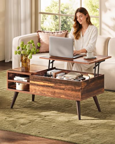 Lift Top Coffee Table with Hidden Storage (Classic Brown / 39" with Shelf)