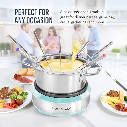 8 Cup Electric Fondue Pot Set for Cheese & Chocolate (Aqua / 8 Cup)