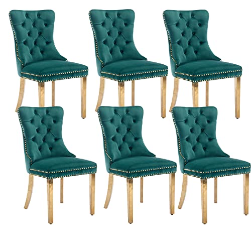 Green Velvet Dining Chairs Set of 6 (Natural Green)