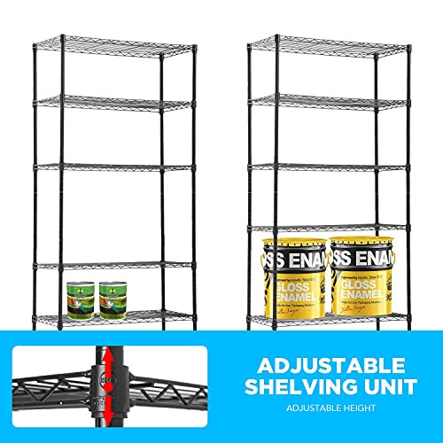 5 Tier Wire Shelf with Wheels (Black / 30×14×60)