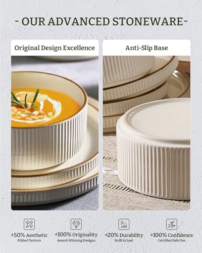 Stoneware Dishes Dinnerware Sets for 6 (Cream / Service for 6)