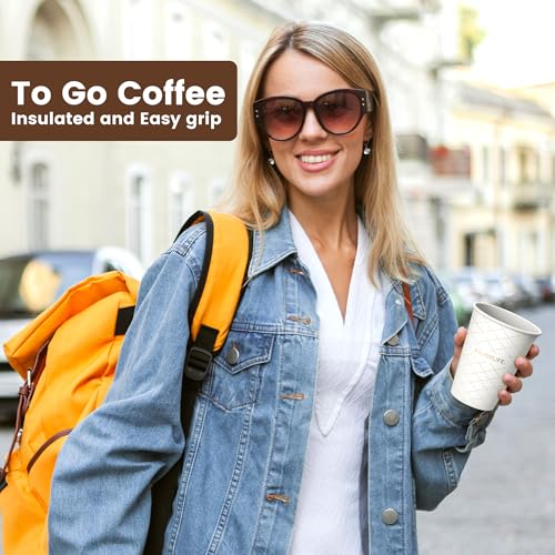 Disposable Paper Coffee Cups 12 oz 100 Count (W-Gold - 12 oz)