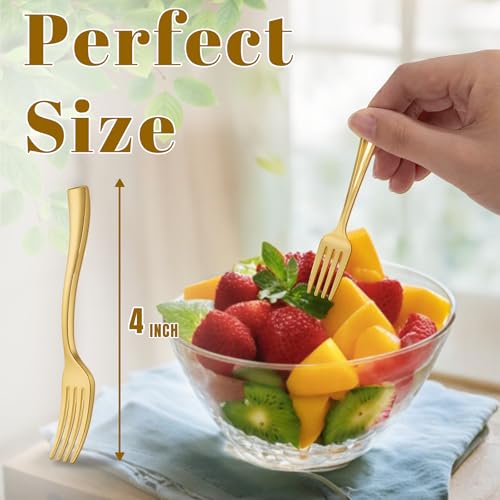 Disposable Plastic Mini Forks 300 Pieces 4 Inches (Gold / Mini Forks)