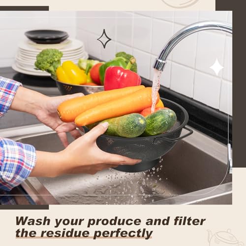 4 Quart Black Colander and 3 Metal Fine Mesh Strainer Set (4 Quart / Black)