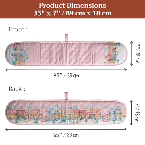 Double Oven Mitts 100% Cotton Double Oven Glove (124 - Christmas Market - Pink / 7" x 35" (Double Oven Mitt))