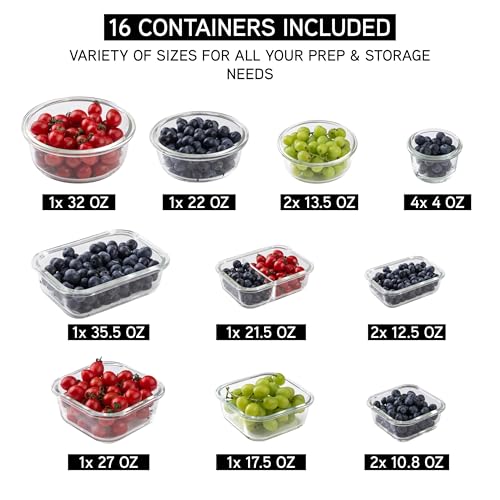Premium 32 Pc. Borosilicate Glass Food Container Set with Dividers (Ombre Black)
