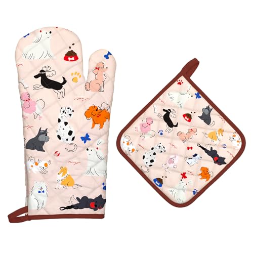 Cute Dog Oven Mitts and Pot Holders Set (Dogs / Oven Mitt x1 & Pot Holder x1)