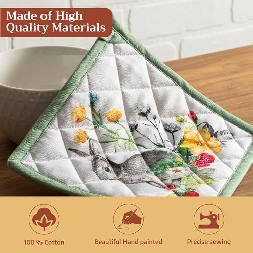 Pot Holders 100% Cotton Potholders (035 - Printemps / 8" x 8" (Pot Holder Pack of 2))