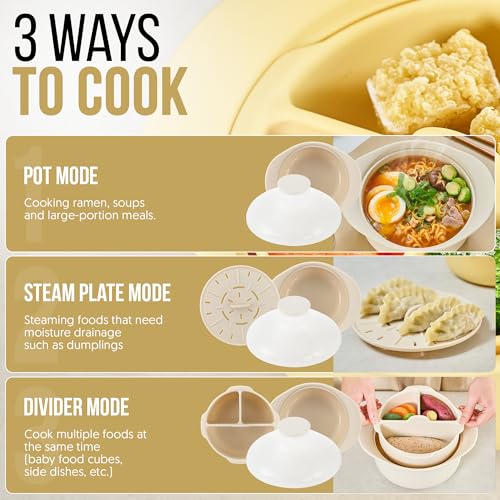 48oz Platinum Silicone 3 Compartmented Microwave Steamer Pot with Handle & Lid (48oz / Butter Yellow)
