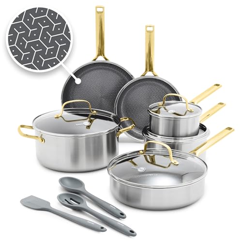 Hybrid APEX 13 Piece Stainless Steel Ceramic Nonstick Cookware Set (Gold)