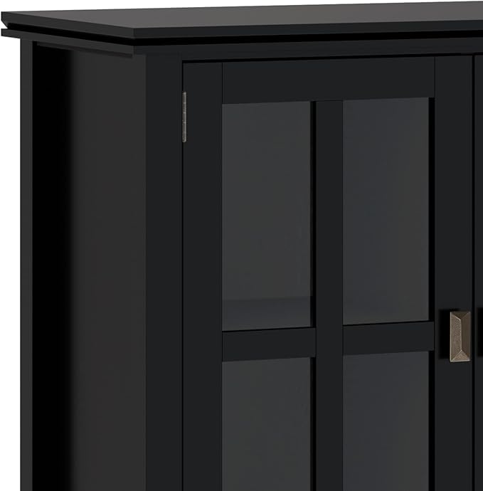 SIMPLIHOME Artisan SOLID WOOD 66 Inch Wide Contemporary Wide 4 Door Storage Cabinet in Black, For the Living Room, Entryway and Family Room