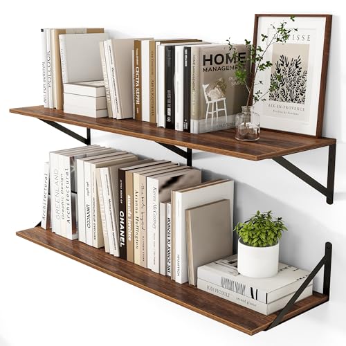 40W x 12D Deep Floating Shelves Set of 2 Walnut (Walnut With Black Metal Bracket / 40Wx12Dx5.8H)