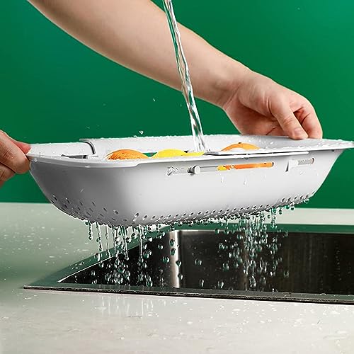 Collapsible Sink Colanders and Strainers Basket Over the Colander Extendable Plastic Fruit Vegetable Strainer Drainer for Kitchen (2 Count)