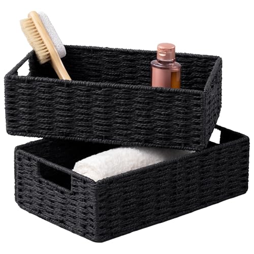 2 Pack Wicker Basket (Rectangular- 2pack 11.5"×7.5"×3.5" / Black)