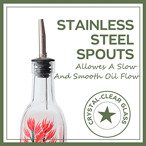 17oz Hand Painted Glass Olive Oil Bottle (Red and blue flower)