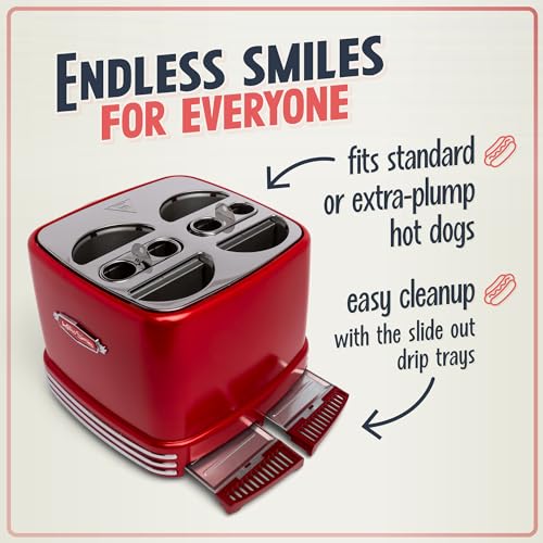 4 Slot Hot Dog and Bun Toaster with Mini Tongs (Metallic Red 4 Slot)
