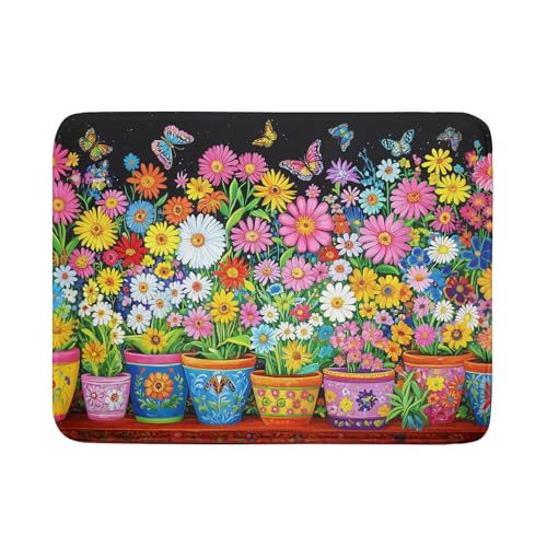 Vintage Flowers Dish Drying Mats Spring Floral Drying Matt Kitchen Counter 18x24 (Vintage Flowers Colorful / 24" x 18")