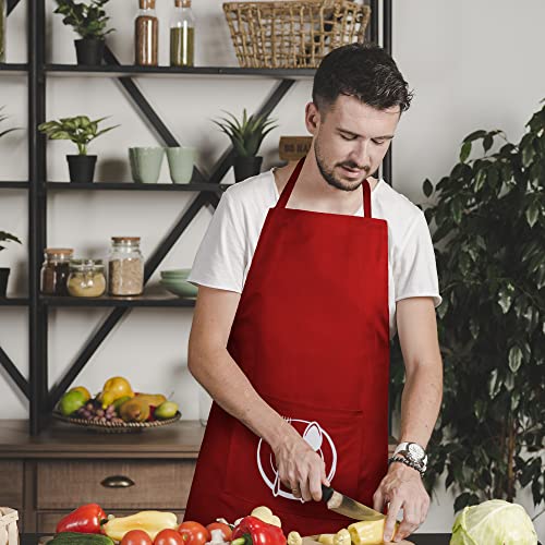 Unisex Cotton Apron With Printed Pocket Red 24x36