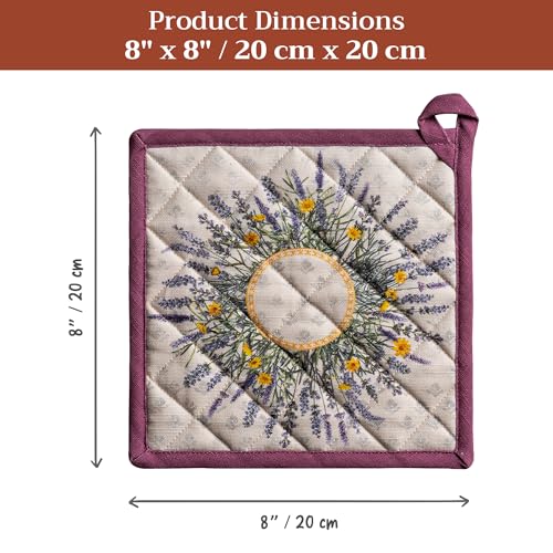 Pot Holders 100% Cotton Potholders (016 - Fanny Lavender / 8" x 8" (Pot Holder Pack of 2))