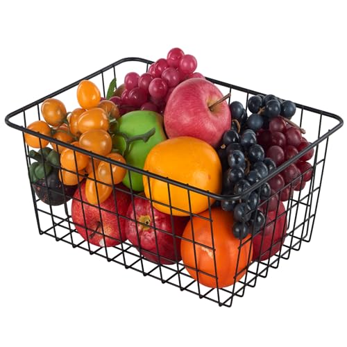 Extra Large】Wire Kitchen Storage Baskets 2 Packs (Black)