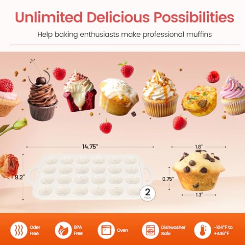 Silicone Muffin Pans With Metal Reinforced Frame (Mini: 24 Cups×2pack)