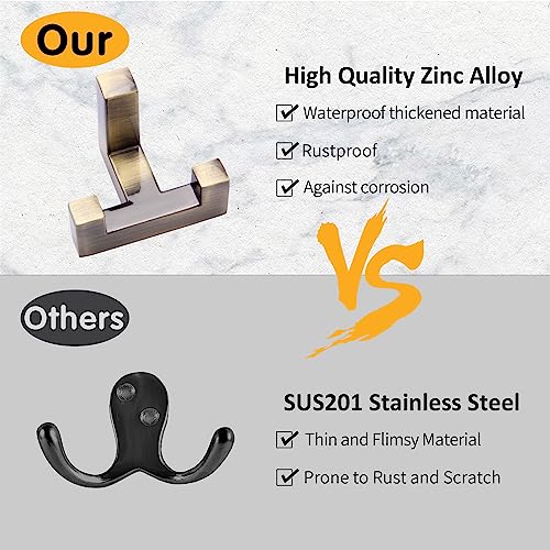 5 Pack Heavy Duty Coat Hook Wall Mount with Screw Retro Double Coat Hook Utility Hook for Coats (Brown)