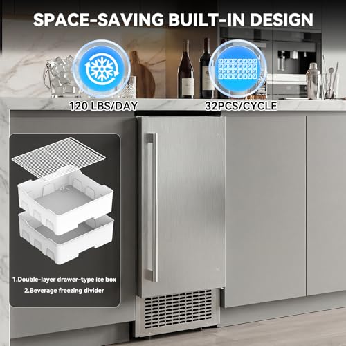 Under Counter Ice Maker with Refrigerator Function (Stainless Steel)