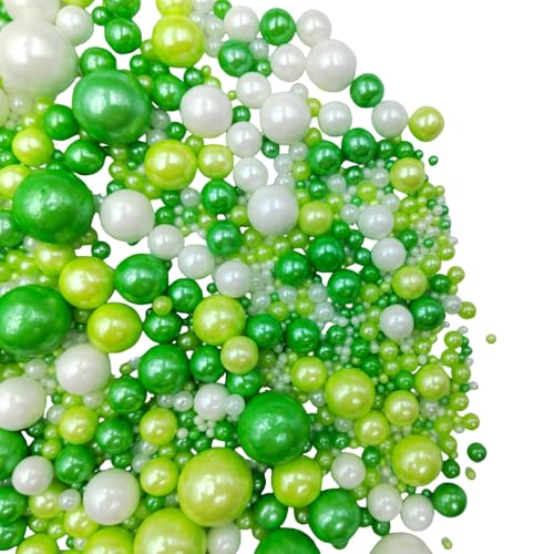 Edible White Green Sugar Pearls Candy Sprinkles 120G (White Green)