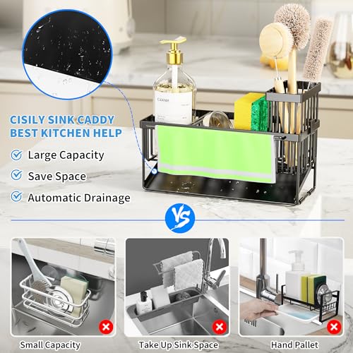 Kitchen Sink Caddy Organizer with High Brush Holder (Stainless Steel / 9.25 inches)