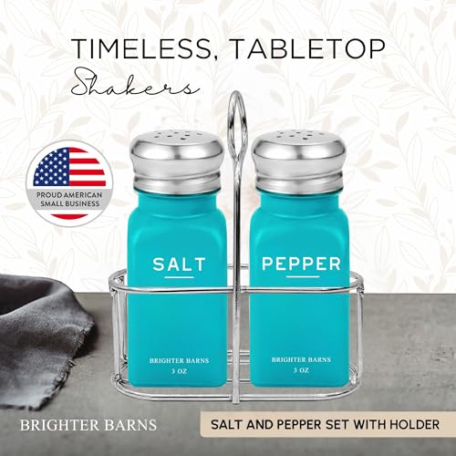 Teal Salt and Pepper Shakers Set with Holder by Brighter Barns (Teal)