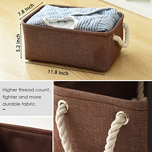 Small Fabric Canvas Storage Bin with Cotton Rope Handles (Brown / Small -11.8Lx7.9Wx5.2H)