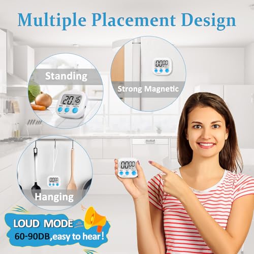 Digital Kitchen Classroom Timers for Kids Cooking 12pcs Wht Grn Pk