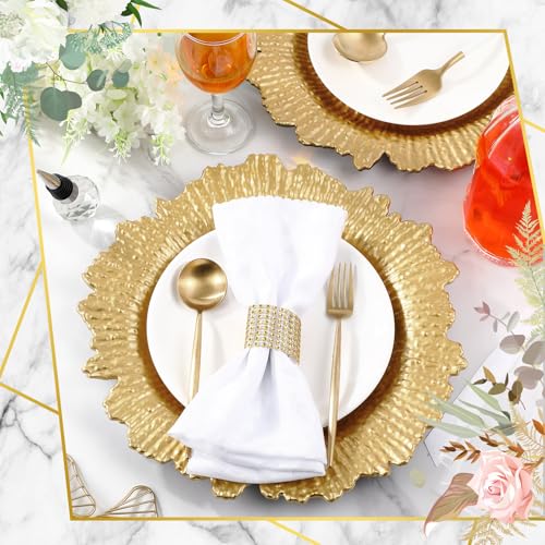100 Pcs Gold Reef Charger Plates Bulk 13'' Plastic (Classic Style / Light Gold)