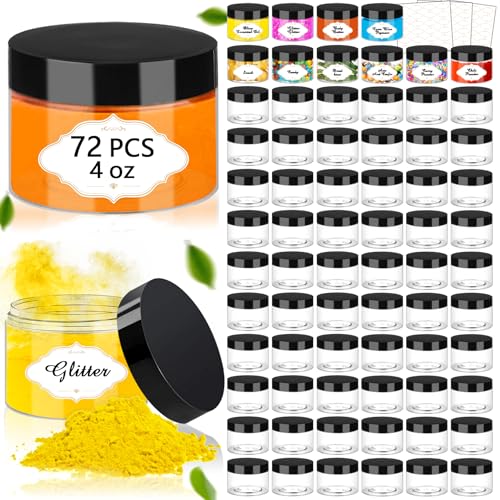 Plastic Jars with Lids 4 OZ (4OZ 72Pcs Black)