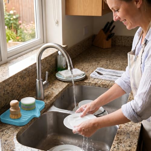 Silicone Soap Dish with Drain Spout (Light Blue / M(9.6"×5.3"))
