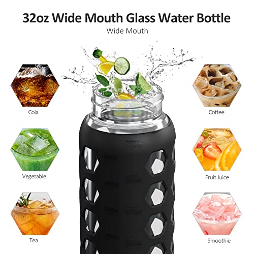 Glass Water Bottle (Black / 32 Ounces)