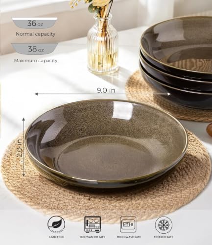 9.0" Ceramic Pasta Bowls Set of 6 (Set of 6 / Coffee)