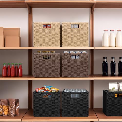 Wicker Storage Baskets for Organizing (Black 11 inch)