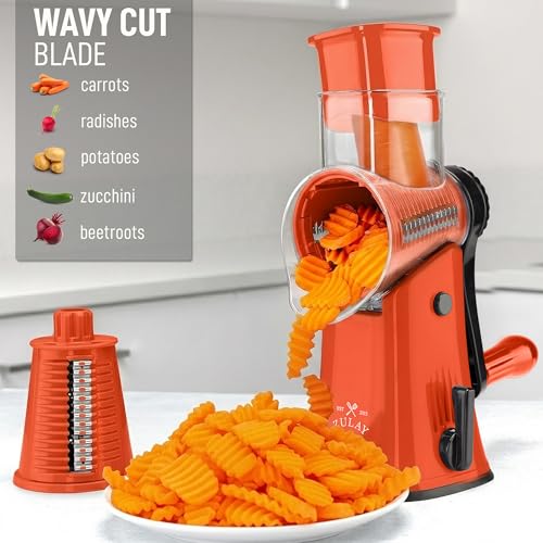 Rotary Cheese Grater Manual Hand Crank 5 Blade Shredder (5 Blades / Orange & Black)