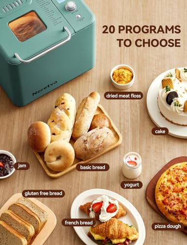 20-in-1 2LB Bread Maker Metal Bread Machine with Dual Heater, Green (Green)