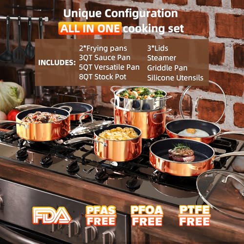 Deluxe DUXANO 14PC Healthy Pots and Pan With 9H Anti (Copper)