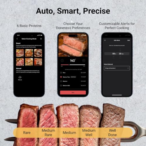 Smart WiFi Wireless Meat Thermometer with 2 Thin Probes & 6 Sensors (2 Probes)