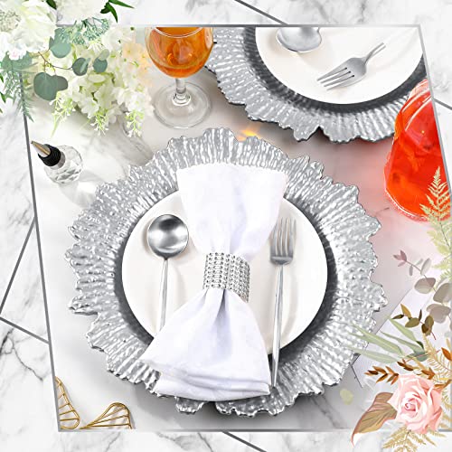 100 Pcs Silver Charger Plates 13 Inch Plastic Texture Round (Classic Style / Silver)