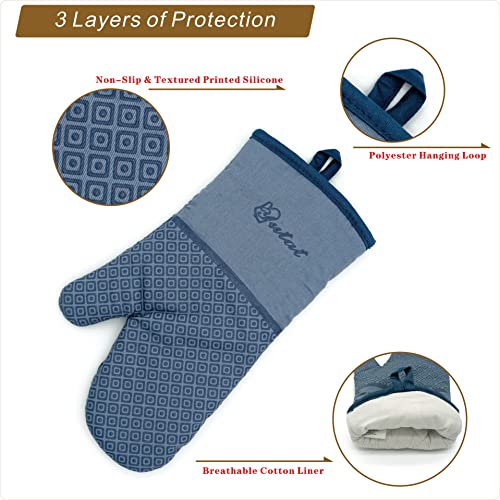Silicone Oven Mitts (4PCS-13"L x 7"w/Sky Blue-HeartSet)