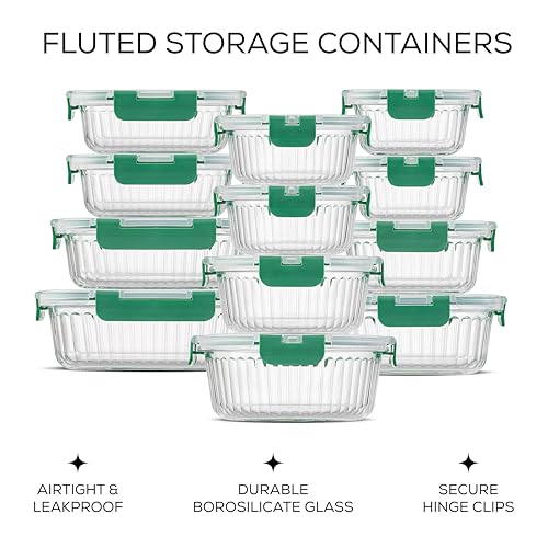 24pc Borosilicate Glass Storage Containers with Lids (Green)