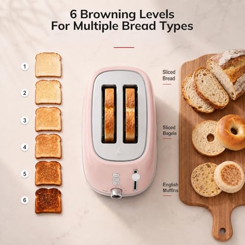 2 Slice Toaster Retro Stainless Steel with Bagel (2 Slice / Pink)