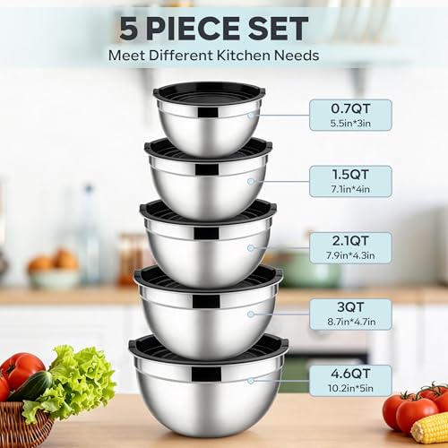 Mixing Bowls with Lids Set (Black / 10 Piece)