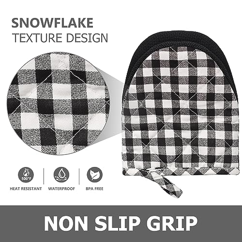 1 Pair Short Oven Mitts (Black and White Grid)