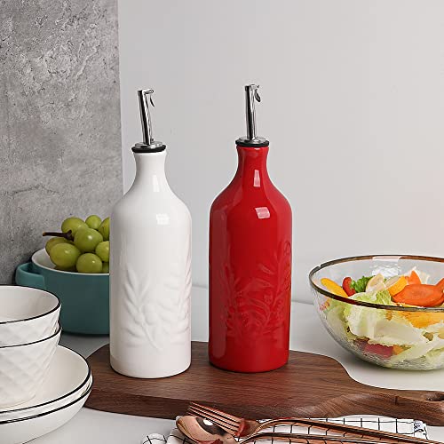 Sweejar Ceramic Olive Oil Dispenser Bottle (Red / 20 oz, Set of 1)