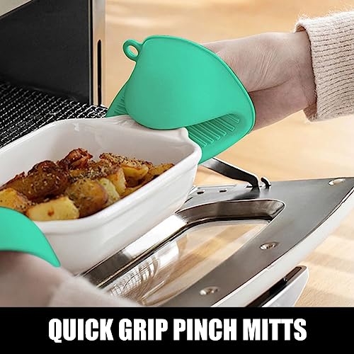 Silicone Oven Mitts and Pot Holders Sets (Green)